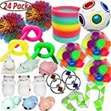 Photo 1 of Jalousie 24 PCs Sensory Toy Fidget Stress Relief Toy for Adults and Kids - Conform to ASTM Toy Standard Value Bundle - Include Squeeze Balls Stretchy Strings Squishy Toy Puzzle Rubber Stringy Ball
