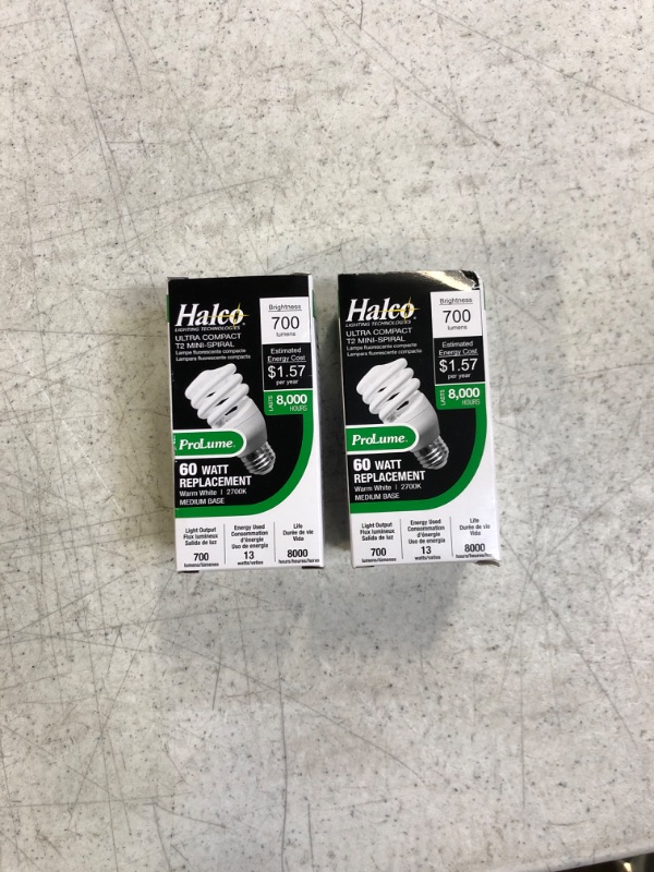 Photo 1 of 2 PACK Halco 45049 - CFL13/27/T2 Twist Medium Screw Base Compact Fluorescent Light Bulb
