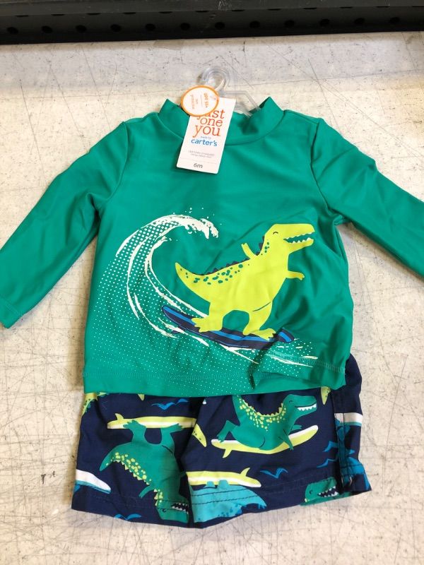 Photo 2 of Baby Boys' Dino Print Rash Guard Set - Just One You® Made by Carter's Light Teal Green  - SIZE : 6MOS
