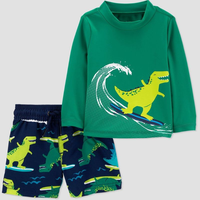 Photo 1 of Baby Boys' Dino Print Rash Guard Set - Just One You® Made by Carter's Light Teal Green  - SIZE : 6MOS
