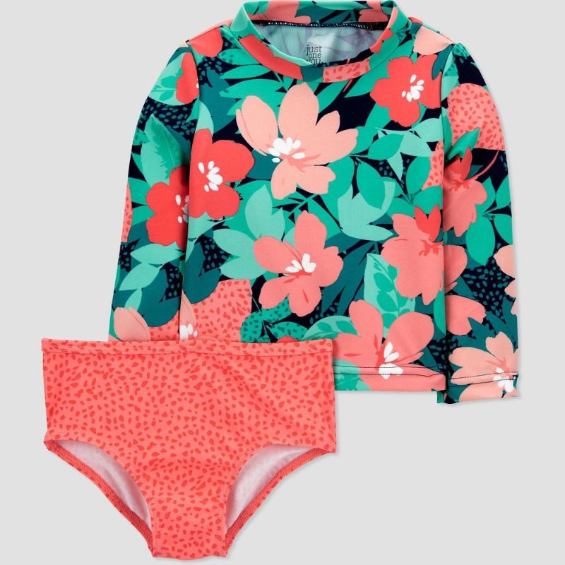 Photo 1 of Baby Girls' Floral Print Rash Guard Set - Just One You® Made by Carter's Coral Pink - SIZE : 9MOS
