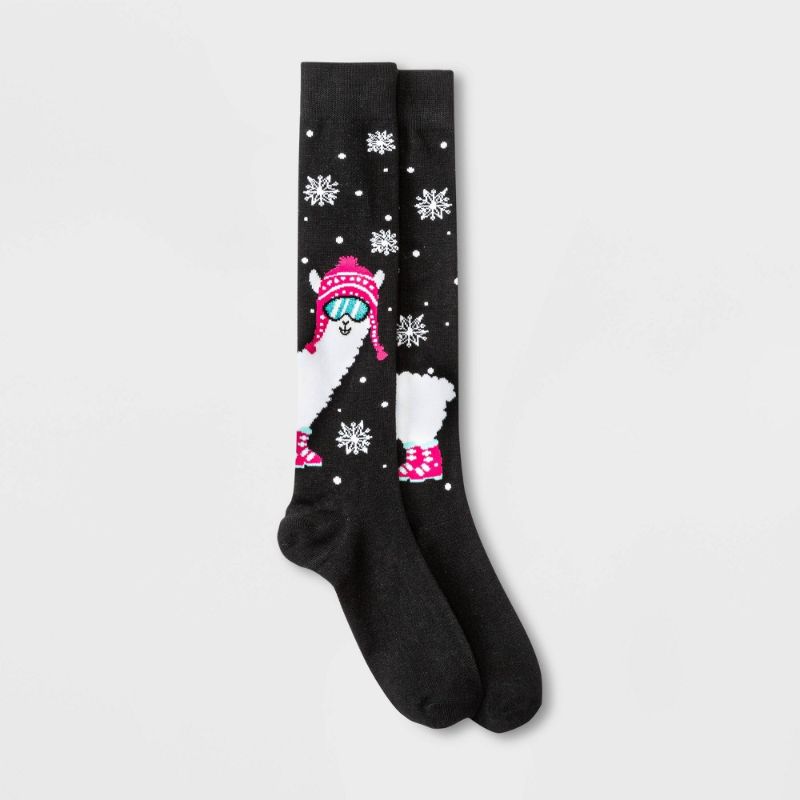 Photo 1 of 6CT - Womens Winter Llama Knee High Socks - Xhilaration Black 4-10