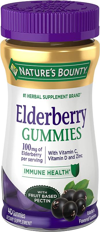 Photo 1 of  exp 8/23  Nature’s Bounty Elderberry Gummies, Immune Support, Contains Vitamin A, C, D, E and Zinc, 40 Gummies