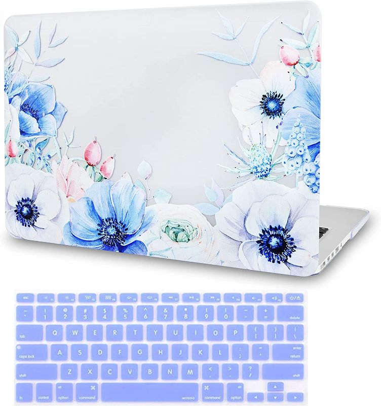 Photo 1 of LASSDOO Compatible with MacBook Pro 13 inch Case 2020,2019,2018,2017,2016 Release A2159 A1989 A1706 A1708 Touch Bar Plastic Hard Shell + Keyboard Cover (Blue and White Poppy)
