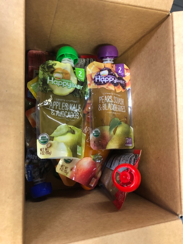 Photo 1 of Happy Baby Organics Clearly Crafted Stage 2 Baby Food Variety Pack, Pear Squash & Blackberries, Apple Kale & Avocado, Apple Guava & Beet, Pear Kale & Spinach, 4 Ounce Pouch (Pack of 10)
