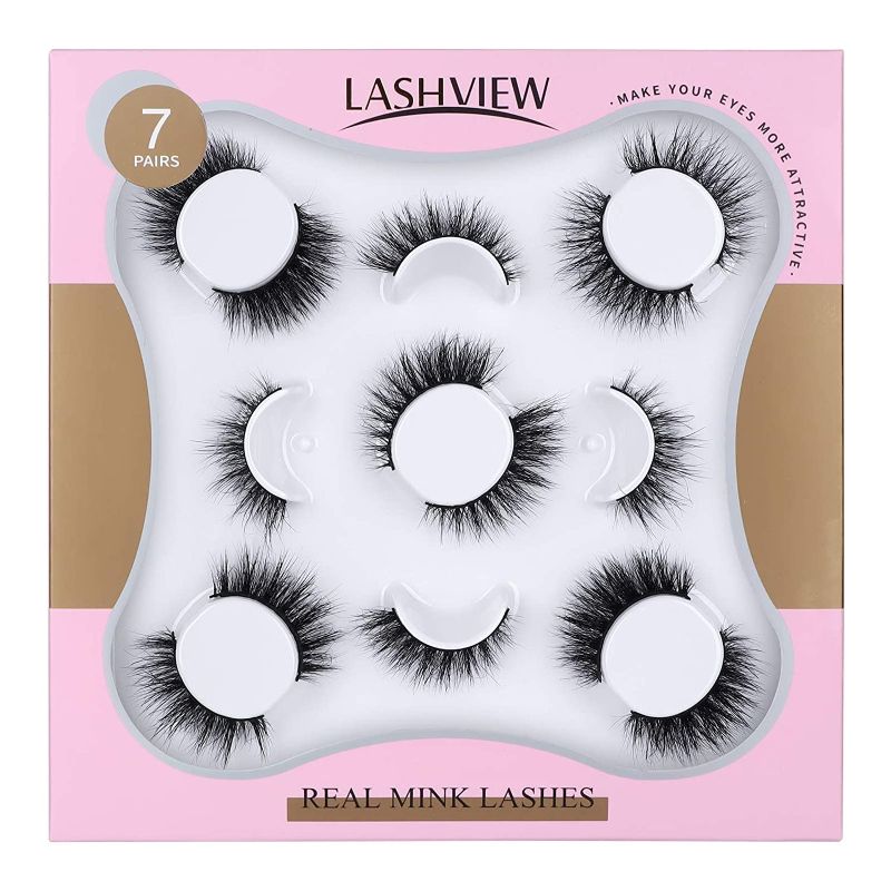 Photo 1 of 7 Pairs Mink Lashes, LASHVIEW False Eyelashes Handmade Lashes,3D Natural Layered Effect,Reusable Natural Look False Eyelashes for Makeup
