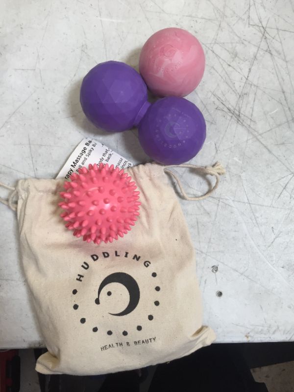 Photo 3 of 3 pcs huddling physical therapy deep tissue massage balls lacrosse ball peanut ball spiky ball set for myofascial release and trigger point therapy includes free cloth bag pink and purple