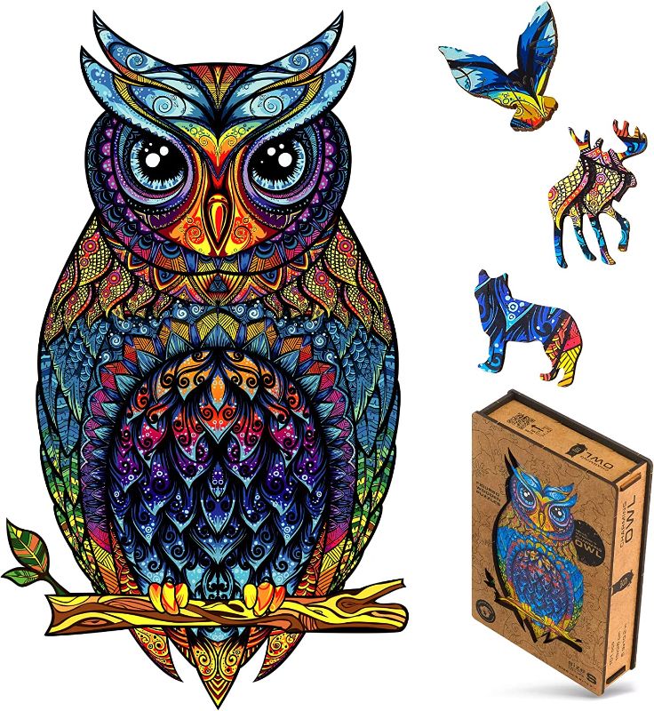 Photo 1 of  Wooden Jigsaw Puzzles - Charming Owl, 101 pcs, Small , Beautiful Gift Package, Unique Shape Best Gift for Adults and Kids
