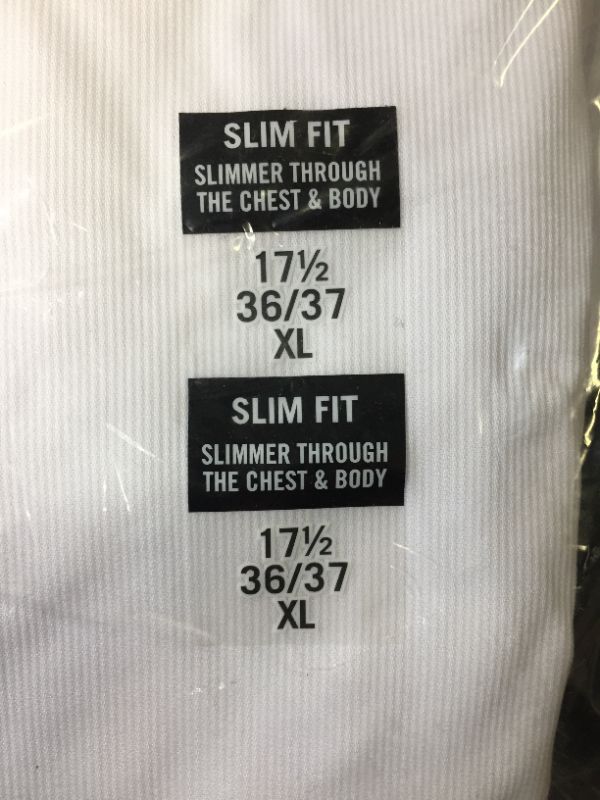 Photo 3 of Calvin Klein Men's Non Iron Slim Fit Solid Point Collar Dress Shirt, White, 17.5" Neck 36"-37" Sleeve