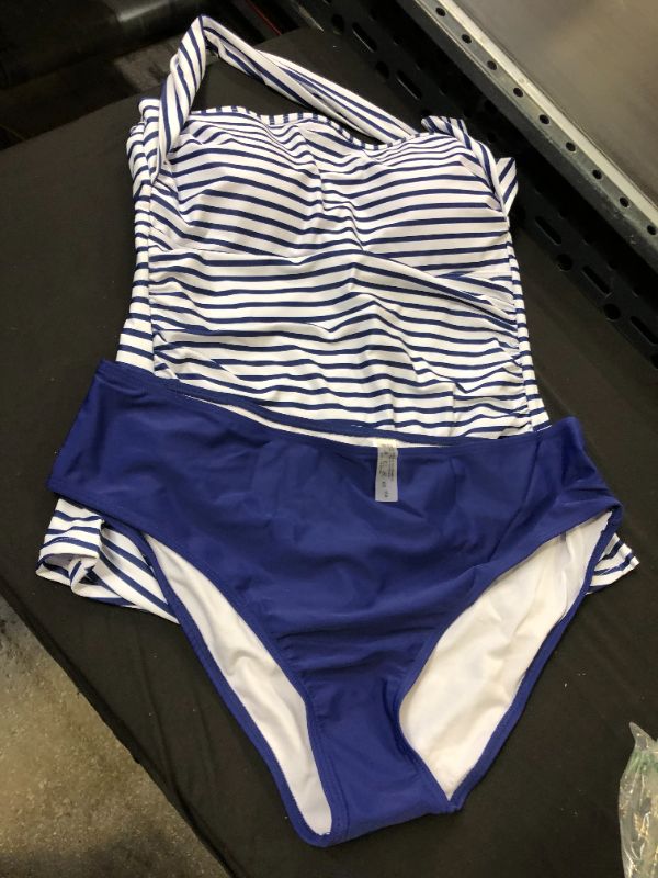 Photo 1 of 2 piece bathing suit blue stripe top blue bottoms 18w