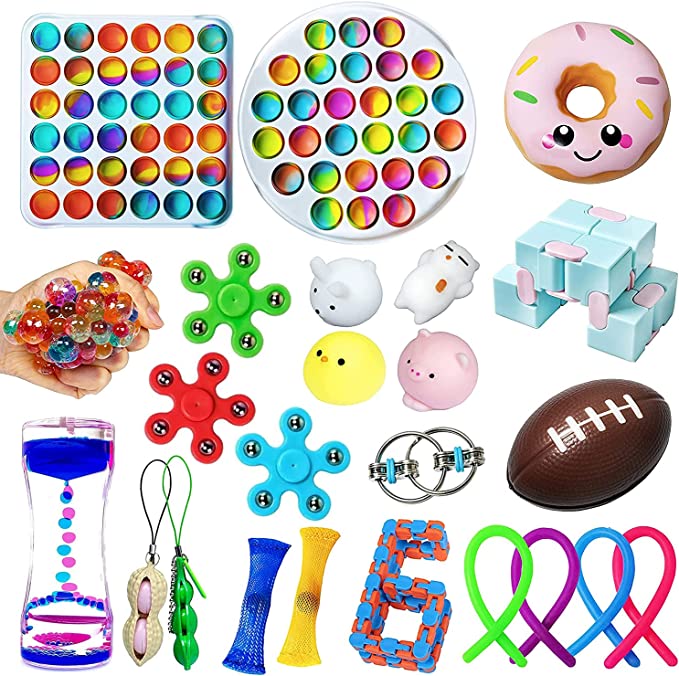 Photo 1 of CIAOMEME Fidget Toys, Figetget Toys Pack, Sensory Toys Set with Hard Shell Pop it, Fidgets for Girls and Boys, Pack of Simple Dimple Fidget Popper and Squishy Toys
