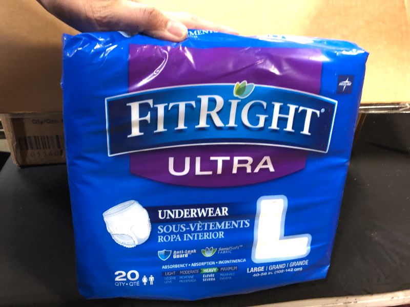 Photo 1 of FitRight Ultra Protective Underwear, Large, 40-56" Waist, 20/Pack, 4 Pack 