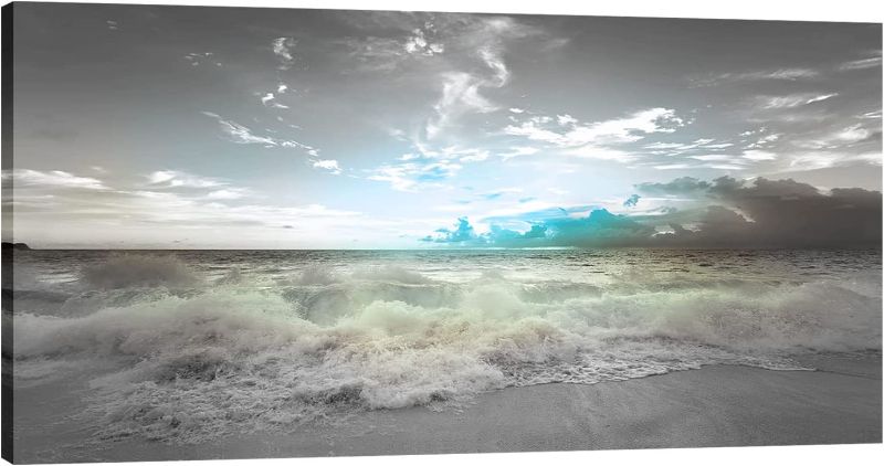 Photo 1 of Beach Wave Print Large Wall Art for Bedroom Dining Room Living Room Bathroom Framed Canvas Prints Wall Art Seascape Picture Artwork Farmhouse Office Decorations Painting for Wall Decor 20 x 40 Inch
