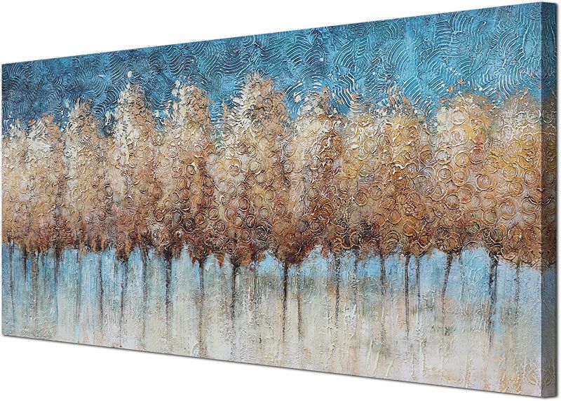 Photo 1 of Acocifi Trees Canvas Wall Art Forest Landscape Painting Orange Abstract Blue Forest Picture Nature Modern Gold Textured Artwork Framed for Living Room Bathroom Bedroom Office Home Decor 40"x20"
