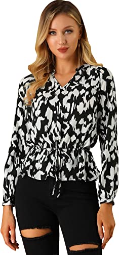 Photo 1 of Allegra K Women's Peplum Top Long Sleeve Abstract Leopard Print Blouse - X-Large - White -