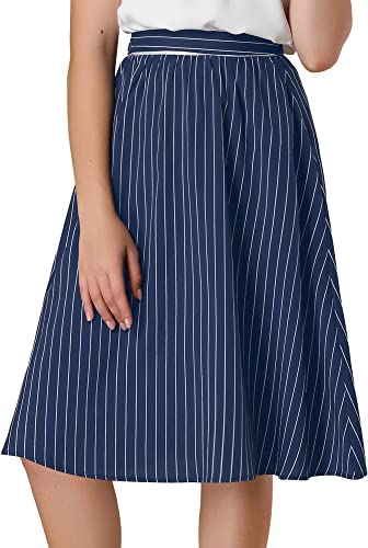 Photo 1 of Allegra K Women's Elastic Waist Side Zipper Midi A-Line Vertical Striped Skirts - XS -