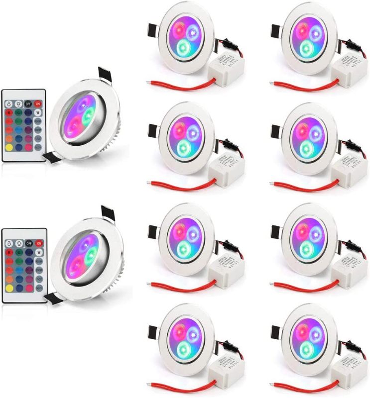 Photo 1 of Pack of 10 LED Color Changing Recessed Lighting 3W RGB Downlight Ceiling Light with Remote Control
