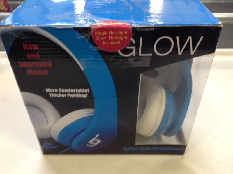 Photo 2 of Glow Headphones with Blacklight LED Flashlight from Bryte Gear - Blue - Make it Glow in The Dark
