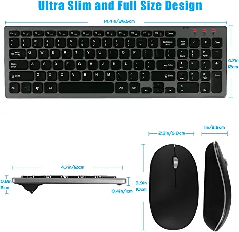 Photo 2 of FENIFOX Wireless Keyboard and Mouse - Ergonomic Portable Full Size Keyboard Combo Compact with Number Pad, 2.4G USB Slim Keyboard Mouse for PC Computer Mac MacBook -Black Grey