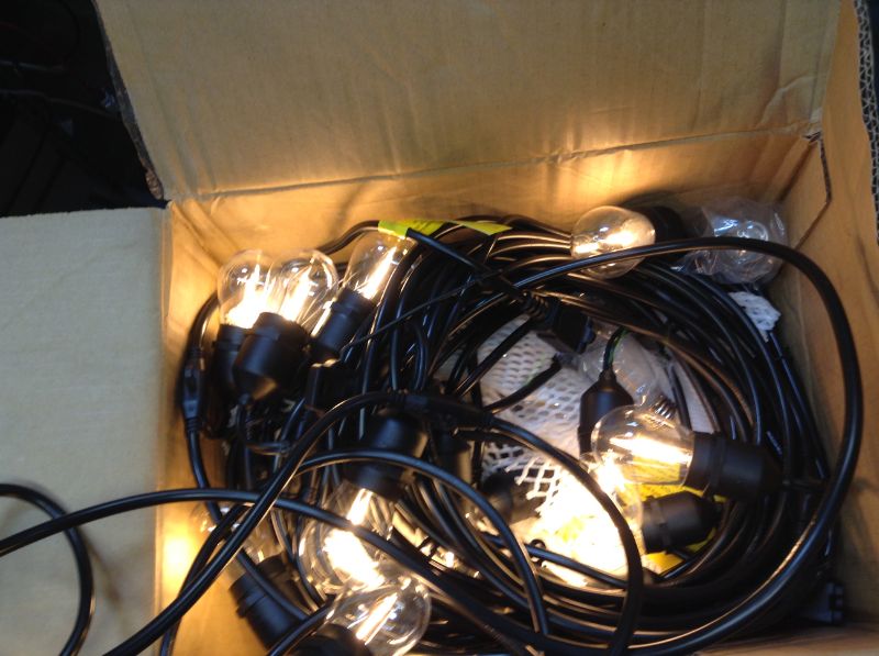 Photo 1 of 48FT LED Outdoor String Lights,Shatterproof Patio Backyard, Upgrade 2200K Warm Light Ambience,Commercial Grade Weatherproof Outdoor Lights,Heavy-Duty Decorative Café Porch,Bistro Garden,Trees