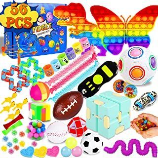 Photo 1 of (56 Pack) Fidget Sensory Toy Box Set Pop Popper Bulk Party Favor Stocking Stuffer Prize Anxiety Autism Stress Game Chest Carnival Prizes Pinata Classroom Treasure Gift for Girls Boys Kids Adults ADHD * FACTORY SEALED 
