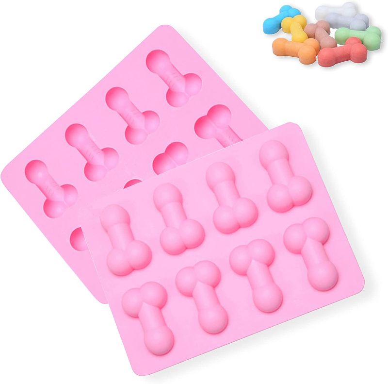 Photo 1 of 2 Pieces Silicone Funny Shape Baking Molds Funny 8-Cavity Candy Chocolate Moulds Novelty Birthday Single Party Silicone Mould Non-Stick Jelly Ice Cube Tray Mold for Pudding Cake Topping Soap (Pink)
