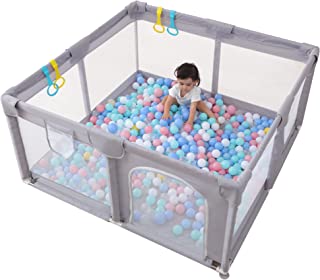 Photo 1 of Baby Playpen, Large Playpen for Babies and Toddlers,71”X59” Baby Play Yard with 30 Balls ,Baby Fence Play Area with 4 Pull Rings, Safe Play Pens for Babies and Toddlers, Box Packaging Damaged, Minor Use,

