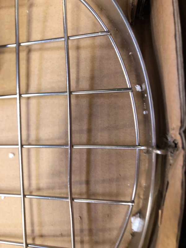 Photo 6 of 3.25 in. x 18 in. x 36 in. Satin Nickel Oval Pot Rack, Box Packaging Damaged, Moderate Use, Scratches and Scuffs Found on Item, Missing Parts, Missing some Hardware, Bends in Metal
