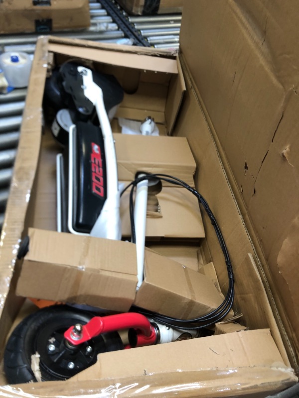 Photo 3 of Razor - E200 Electric Scooter, Box Packaging Damaged, Moderate Use, Scratches and Scuffs on item, Missing Parts, Did Not turn on, Missing Charger. 