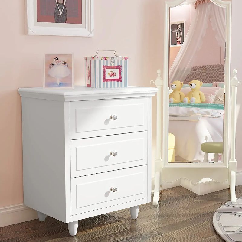 Photo 1 of AWQM 3 Drawers Nightstand, with Wood Legs,Modern White Drawers Dresser Bedside Nightstand,Ideal for Bedroom,Living Room - WHITE