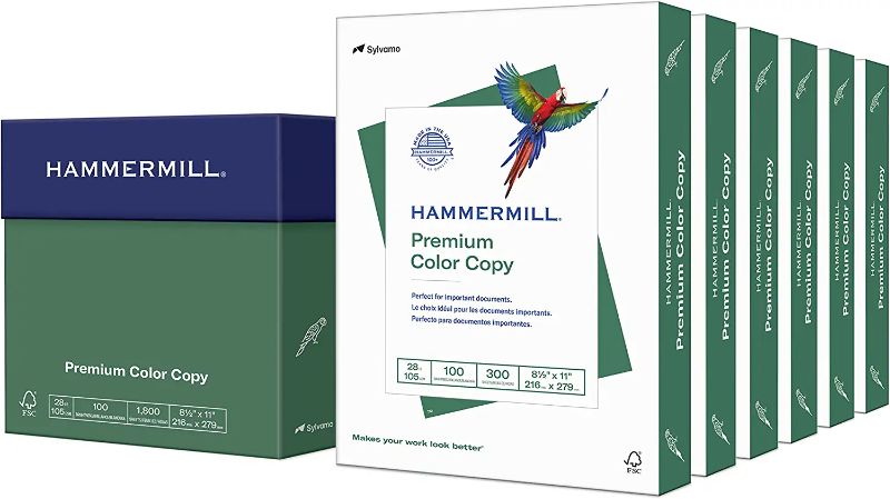 Photo 1 of Hammermill Printer Paper, Premium Color 28 lb Copy Paper, 8.5 x 11 - 8 Pack (4000 Sheets) - 100 Bright