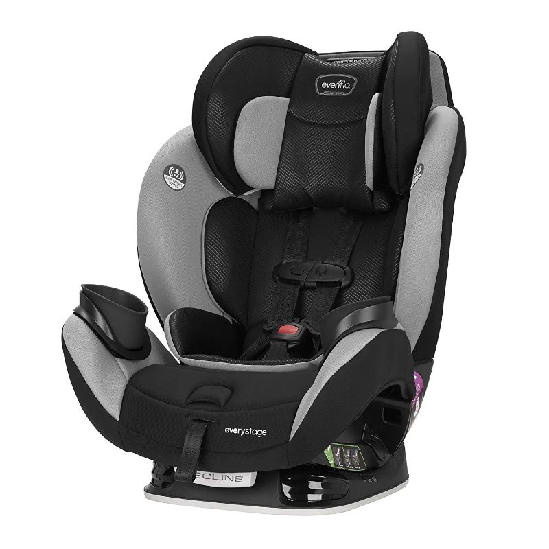 Photo 1 of Evenflo EveryStage LX All-in-One Car Seat, Convertible Baby Seat, Convertible & Booster Seat, Grows with Child Up to 120 lbs, Angled for Comfort & Safety, 3-Times-Tighter Installation, Gamma Black
