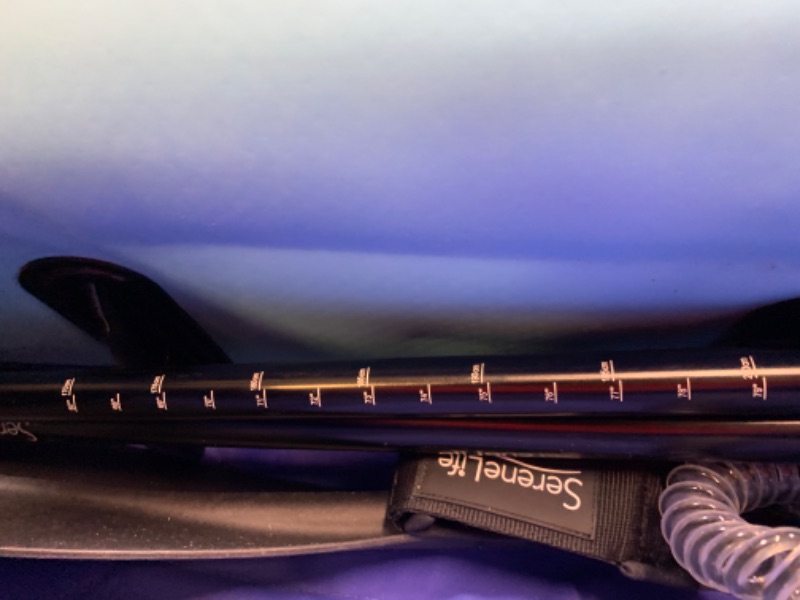 Photo 2 of Serenelife Inflatable Stand Up Paddle Board (6 Inches Thick), Box Packaging Damaged, Moderate Use, Scratches and Scuffs on Item, Missing Parts and Some Hardware, Dirty From Previous Use, Air Leak in Inflatable, Selling for Parts