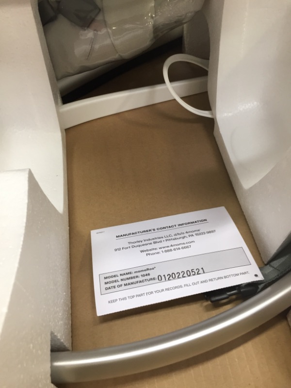 Photo 1 of 4moms mamaRoo Multi-Motion Baby Swing, Bluetooth Baby Swing with 5 Unique Motions, Grey, Box Packaging Damaged, Moderate Use, Scratches and Scuffs on Item, Missing Parts

