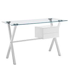 Photo 1 of box 1 of 2 for MODWAY EEI-1181-WHI STASIS GLASS TOP OFFICE DESK IN WHITE
