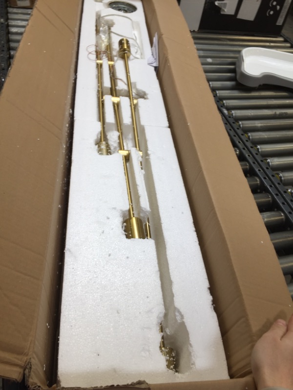 Photo 3 of Amazon Brand – Rivet Mid-Century Modern Metal Rod Ceiling Pendant Light Chandelier - 48.9" x 42.6" x 43. 1", Box Packaging Damaged, Moderate Use, Scratches and Scuffs on Item, Missing Parts and Some Hardware, Selling for Parts
