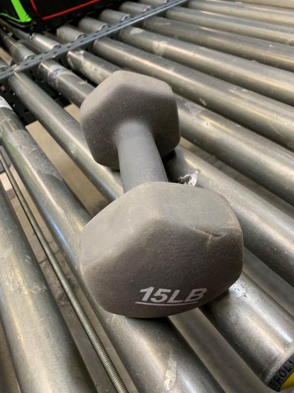 Photo 1 of 15Lb Gray Rubber Dumbbell, No Box Packaging, Moderate Use, Scratches and Scuffs Found on Item