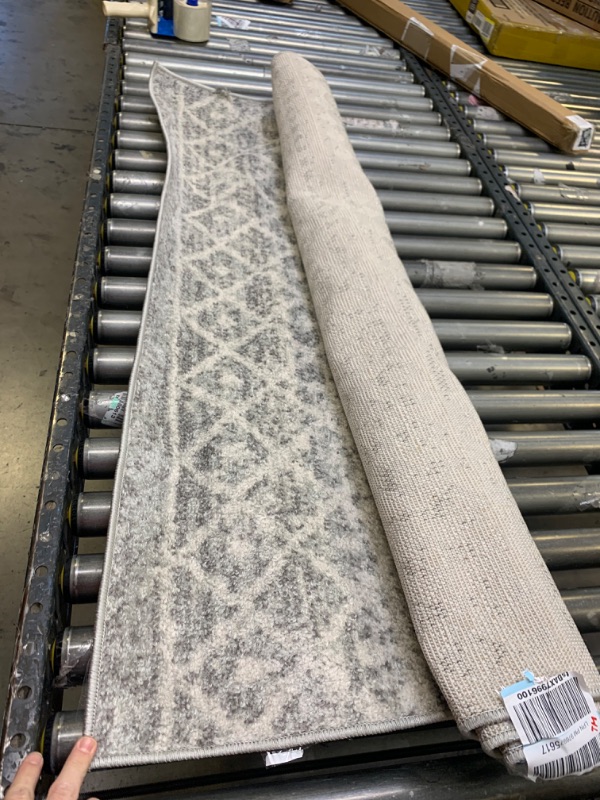 Photo 1 of 4'x6' Area Rug., Color Gray and White, No Box Packaging, Moderate Use, Creases and Wrinkles in Item, Hair Found on Item, Tape on Item, Dirty From Previous Use, Fraying on Edge as shown in Pictures