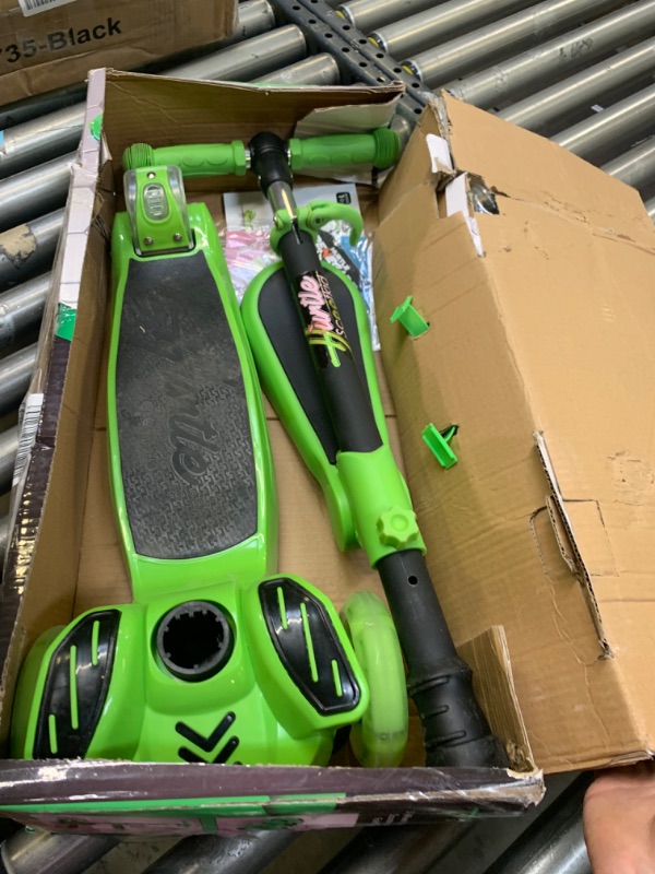 Photo 3 of Hurtle ScootKid 3 Wheel Toddler Child Ride On Toy Scooter w/ LED Wheels, Green, Box Packaging Damaged, Moderate Use, Scratches and Scuffs Found on Item, Missing Hardware
