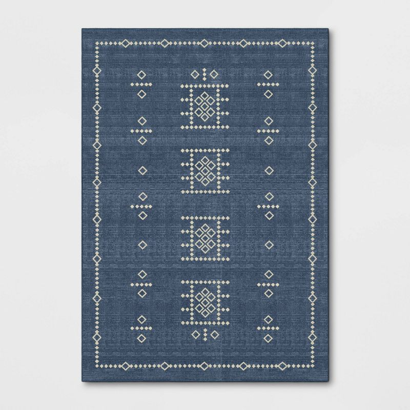 Photo 1 of 119x83 inches Potomac Three Square Center Motif Rug Indigo - Threshold™---dirty  item
