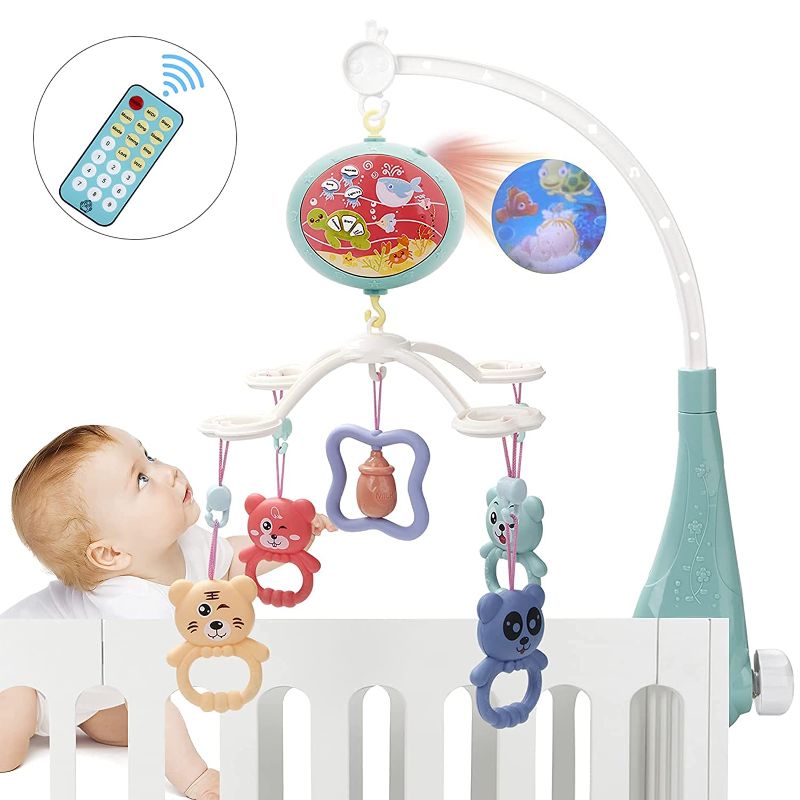 Photo 1 of Baby Crib Mobile Crib Toys for Infant Musical Mobile with Projector Timing Function and Remote Control 360° Rotation Removable Baby Rattle Baby Toys 0~24 Months
