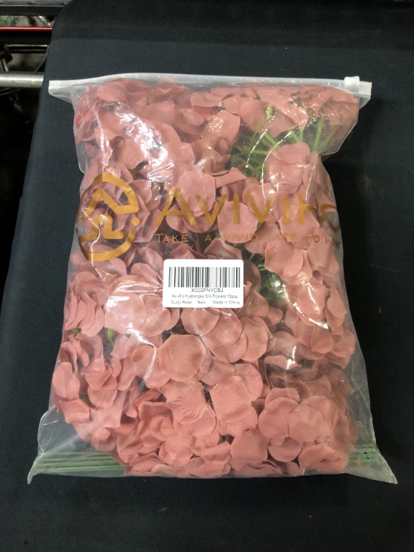 Photo 2 of AVIVIHO Dusty Rose Hydrangea Silk Flowers Heads Pack of 10 Dusty Rose Fullness Hydrangea Flowers Artificial with Stems for Wedding Home Party Shop Baby Shower Decoration