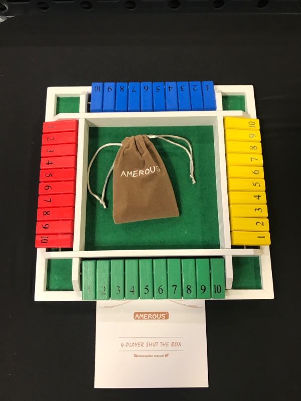 Photo 1 of AMEROUS Shut The Box Dice Game-12 inches-Colorful Design-1-4 Players-12 Dice-Gift Package, Classic 4 Sided Wooden Board Game for Adults Kids, Classics Tabletop Version and Pub Board Game
