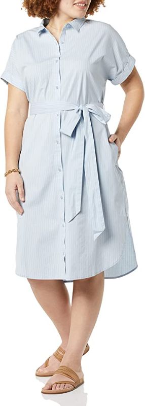 Photo 1 of Amazon Essentials Women's Short Sleeve Button Front Belted Shirt Dress- size XL
