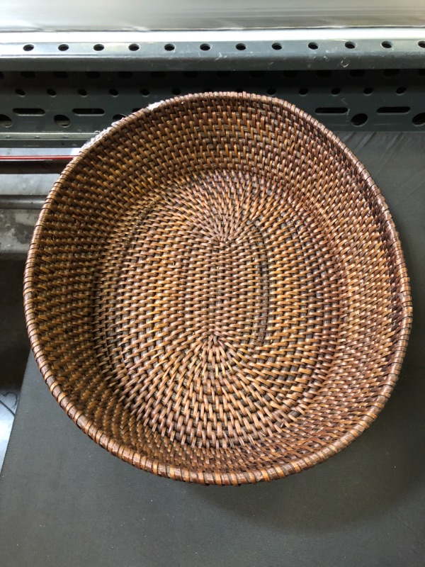 Photo 2 of amololo 14 Inch Oval Rattan Basket, Handmade Wicker Serving Basket Tray with 3.5 Inch Raised Sides, Large Rattan Fruit Bowl, Coffee Table Décor for Bread, Snack, Makeup, Valet, Odds and Ends, L, Brown
