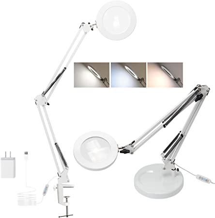 Photo 1 of Magnifying Glass with Light and Stand,Stepless Dimmable Magnifier lamp with Adjustable Swivel Arm,5X Real Glass Magnifying Desk lamp for Craft Sewing Paint by Number Jewelry Making colse Work Reading
