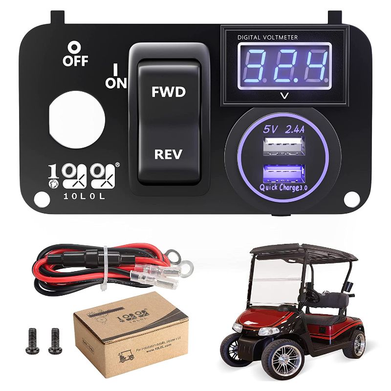 Photo 1 of 10L0L Golf Cart 3 in 1 Multifunctional Integrated Panel,12V 3.0 Fast Charge Dual USB Charger Socket & LED Digital Voltmeter & Forward Reverse Switch Button,Fit for EZGO TXT PDS Golf Models
