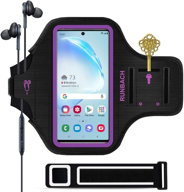 Photo 1 of Galaxy Note 20/10/10+ Armband,RUNBACH Sweatproof Running Exercise Cellphone Bag with Fingerprint Touch/Key Holder and Card Slot for Samsung Galaxy Note 20/10/10+ (Purple)
