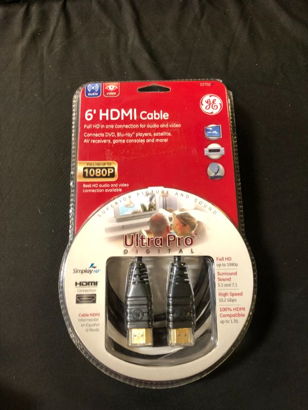 Photo 2 of GE 22702 6-Feet A Plug to A Plug HDMI Cable, Black (Discontinued by Manufacturer)
