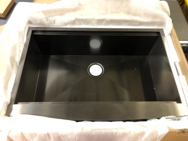 Photo 4 of 33 Inch Black Farmhouse Sink, Apron Front Farm Sink Single Bowl Stainless Steel Gunmetal Matte Black Undermount Workstation Handmade Farm Kitchen Sink With Accessories
